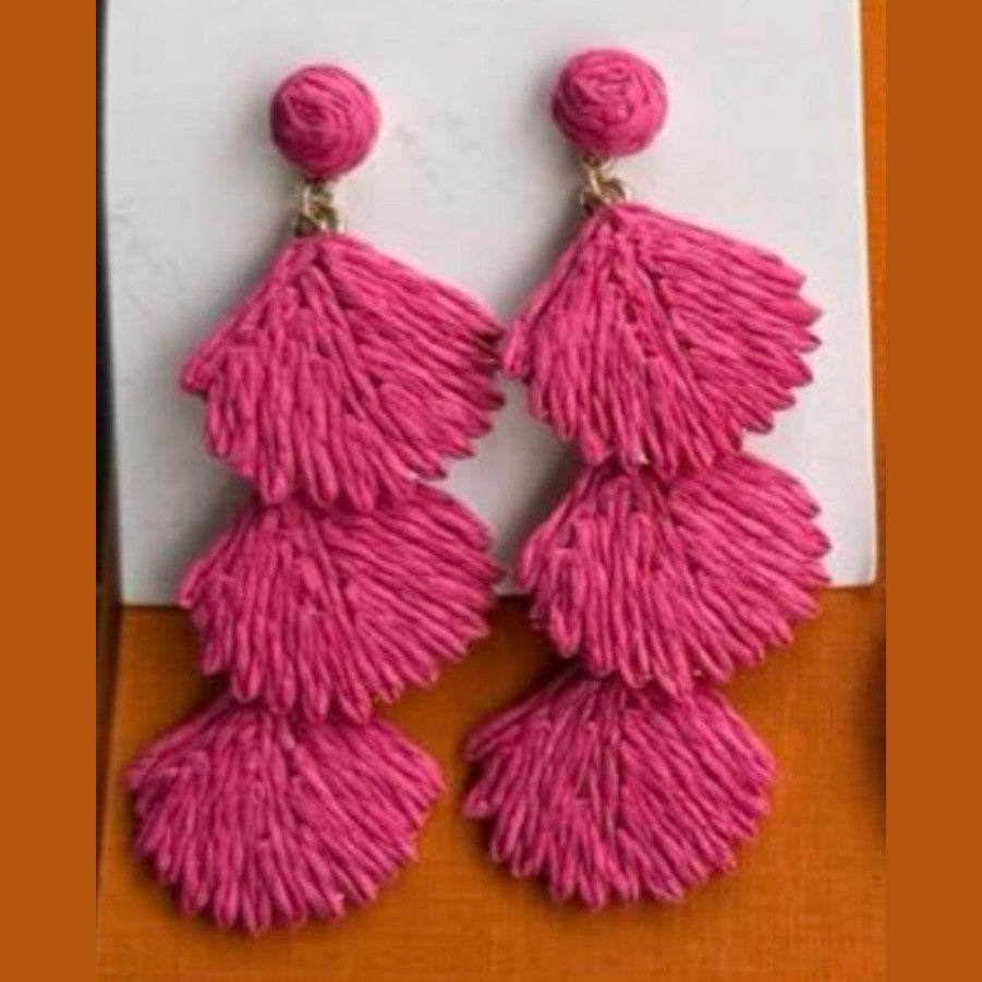 Fuschia Tassel Layers Earrings